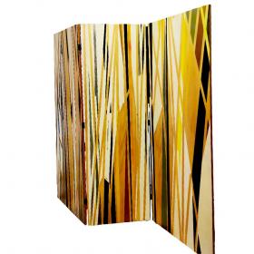 Angelo Rinaldi, "omaggio a Paolo Uccello", Paravento in legno tamburato dipinto a smalti sulle due facciate con soggetto geometrico, h.cm.180,5x60x2,5, anno 1990, unico esemplare 