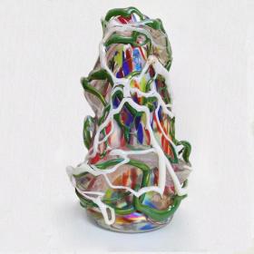 Angelo Rinaldi, Liane, Vaso Scultura in vetro soffiato di Murano, vetri policromi a rilievo e sommersione di pasta di vetro policroma, h. cm.42x27x18, firmato e datato 1965